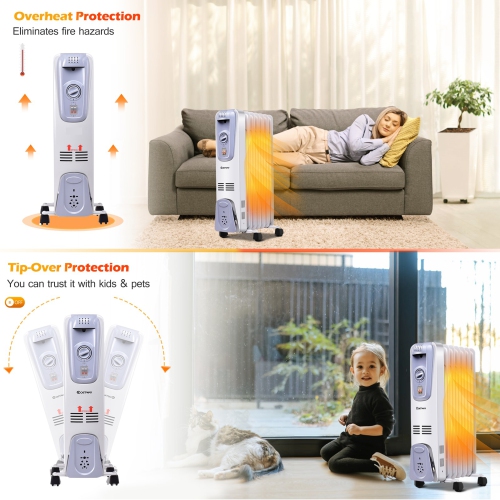 Gymax 1500W Oil Filled Space Heater Radiator w/ Adjustable Thermostat Home Office