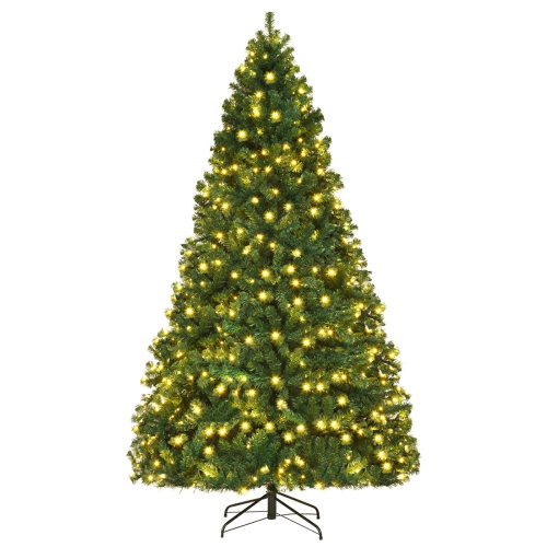 Costway 8Ft Pre-Lit Hinged PVC Artificial Christmas Tree w/ 430 LED Lights & Stand Green