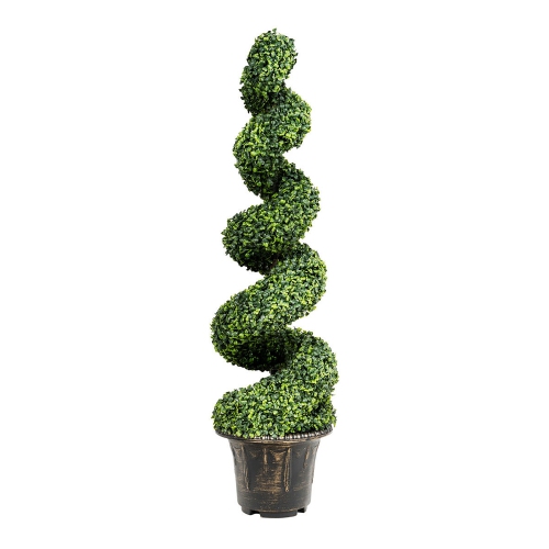 COSTWAY  4Ft Artificial Boxwood Spiral Tree Faux Tree W/realistic Leaves Indoor Outdoor