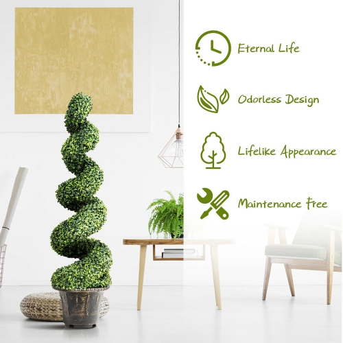 Costway 4FT Artificial Boxwood Spiral Tree Faux Tree W/Realistic Leaves Indoor Outdoor