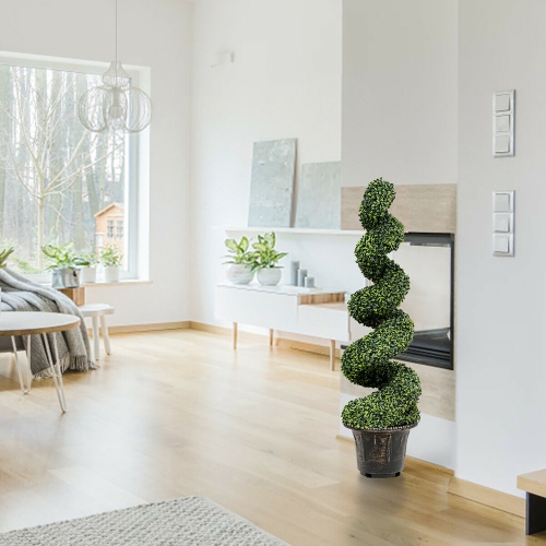 Costway 4FT Artificial Boxwood Spiral Tree Faux Tree W/Realistic Leaves Indoor Outdoor