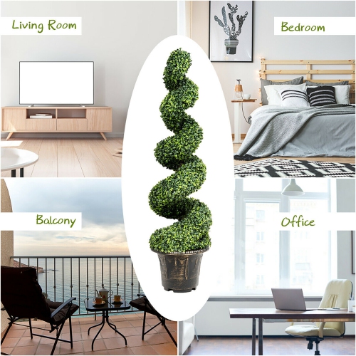 Costway 4FT Artificial Boxwood Spiral Tree Faux Tree W/Realistic Leaves Indoor Outdoor