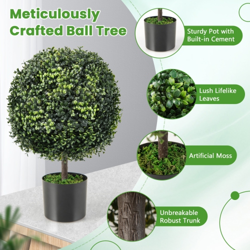 Costway 2PC 22'' Artificial Boxwood Topiary Ball Tree Office Garden Patio Desk Decoration