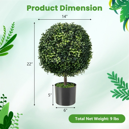 Costway 2PC 22'' Artificial Boxwood Topiary Ball Tree Office Garden Patio Desk Decoration