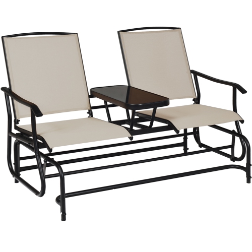 Gymax Patio 2-Person Glider Rocking Char Loveseat Garden w/ Tempered Glass Table