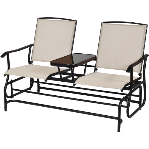 Gymax Patio 2-Person Glider Rocking Char Loveseat Garden w/ Tempered Glass Table