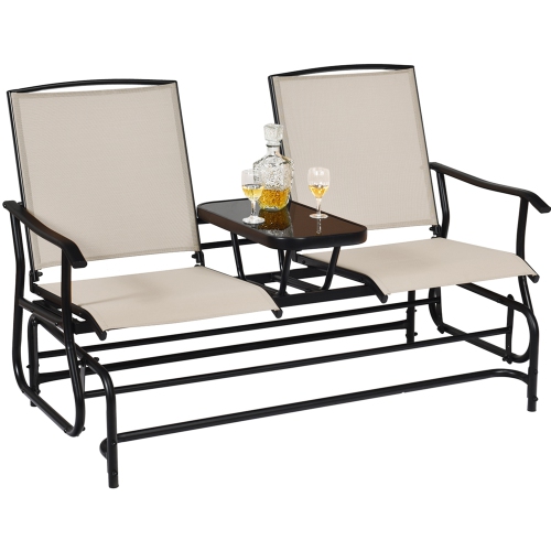 Gymax Patio 2-Person Glider Rocking Char Loveseat Garden w/ Tempered Glass Table