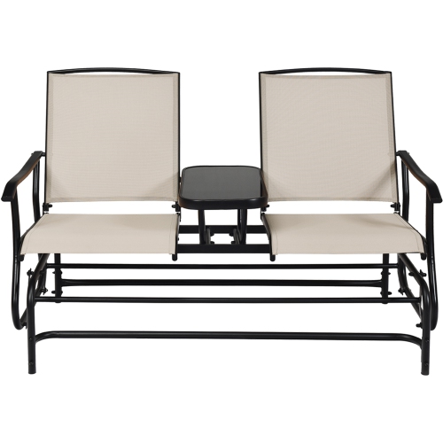 Gymax Patio 2-Person Glider Rocking Char Loveseat Garden w/ Tempered Glass Table