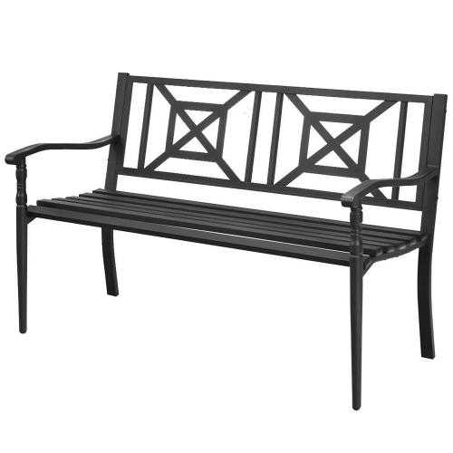 Gymax Park Yard Garden Bench Porch Chair Patio Outdoor Furniture w/ Steel Frame