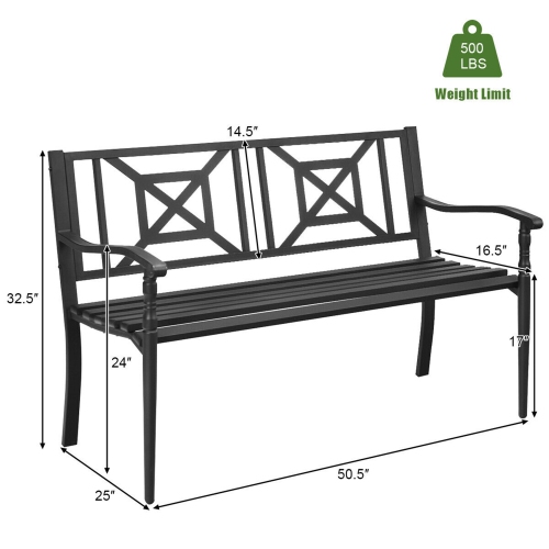 Gymax Park Yard Garden Bench Porch Chair Patio Outdoor Furniture w/ Steel Frame