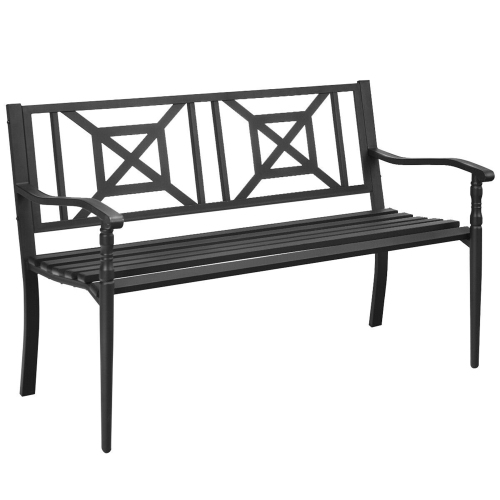 Gymax Park Yard Garden Bench Porch Chair Patio Outdoor Furniture w/ Steel Frame