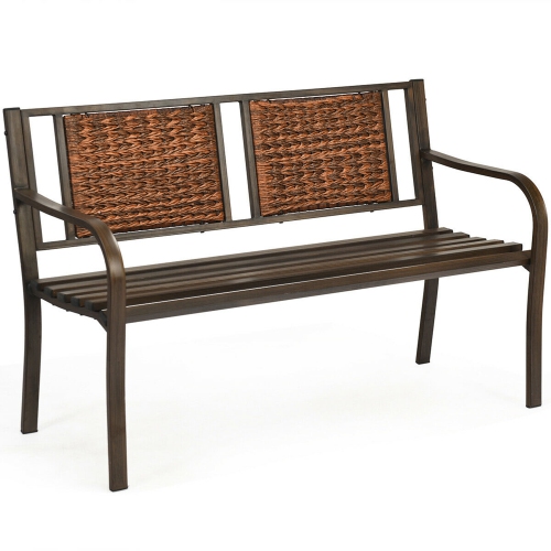 Gymax Garden Bench Loveseat Park Patio Yard Outdoor w/ Rattan Back Steel Frame