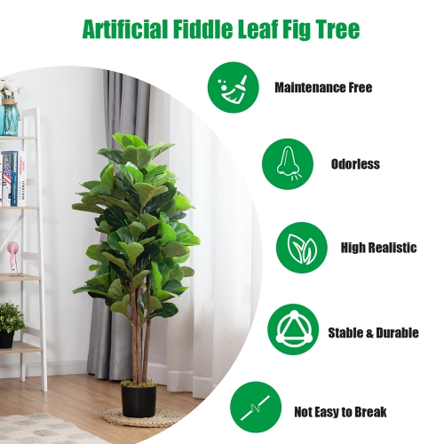 Costway 5ft Artificial Fiddle Leaf Fig Tree Indoor Outdoor Office Decorative Planter