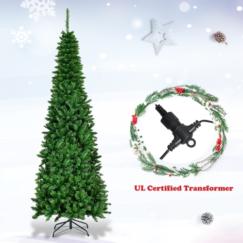 Costway 6.5ft Pre-Lit Hinged Pencil Christmas Tree 250 White Lights