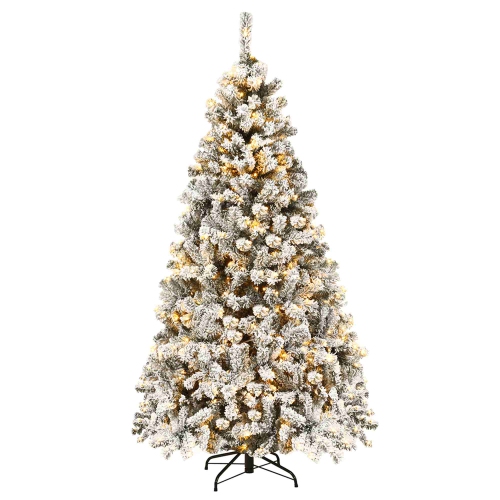 Sapin de Noël artificiel haut de gamme givré avec lumières intégrées et branches articulées – Costway, 6/7,5/9 pieds