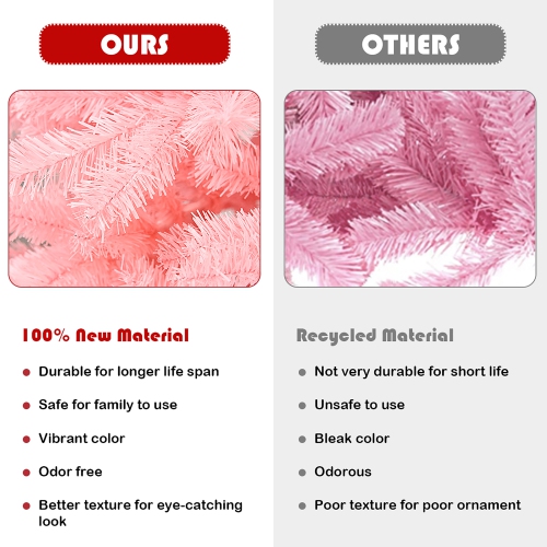 Costway 7.5Ft Hinged Artificial Christmas Tree Full Fir Tree New PVC w/ Metal Stand Pink