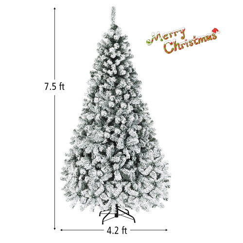 Costway 6/7.5/9FT Pre-Lit Premium Snow Flocked Hinged Artificial Christmas Tree w/ Lights