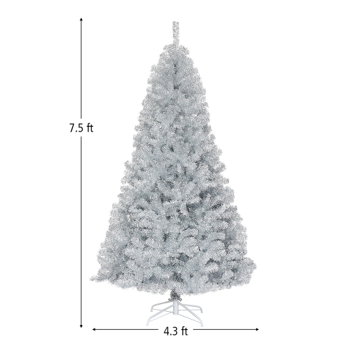 Costway 7.5Ft Hinged Unlit Artificial Silver Tinsel Christmas Tree Holiday w/Metal Stand