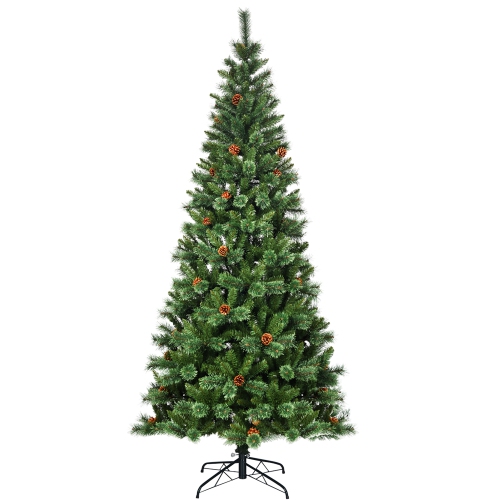 Costway 8 ft Premium Hinged Artificial Christmas Tree Mixed Pine Needles w/ Pine Cones