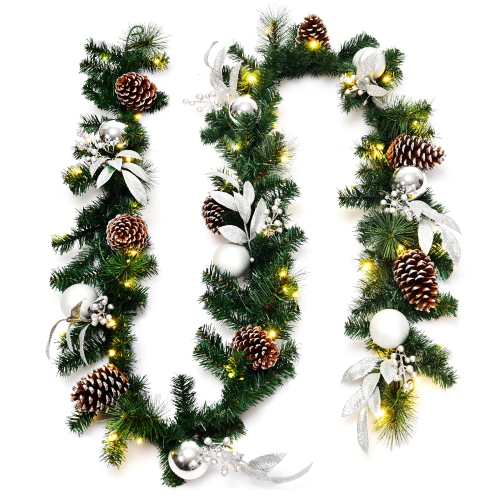Costway 9ft Pre-Lit Artificial Christmas Garland with Mixed