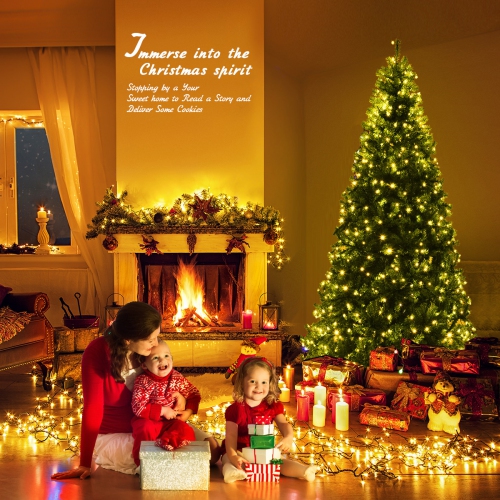 Costway 7Ft Pre-Lit Artificial Christmas Tree Premium Hinged w/ 500 LED Lights & Stand