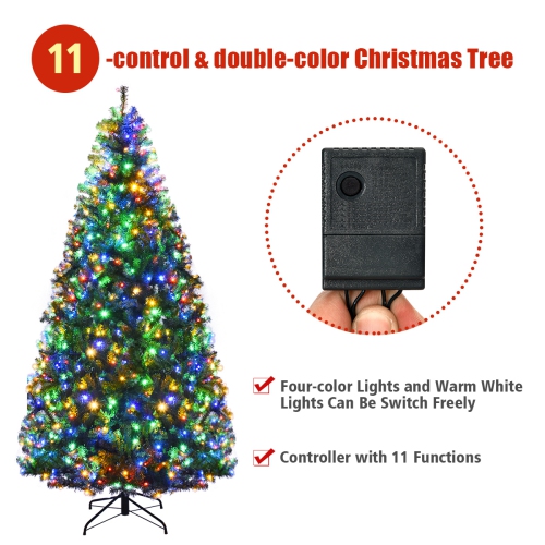Costway 7Ft Pre-Lit Artificial Christmas Tree Premium Hinged w/ 500 LED Lights & Stand