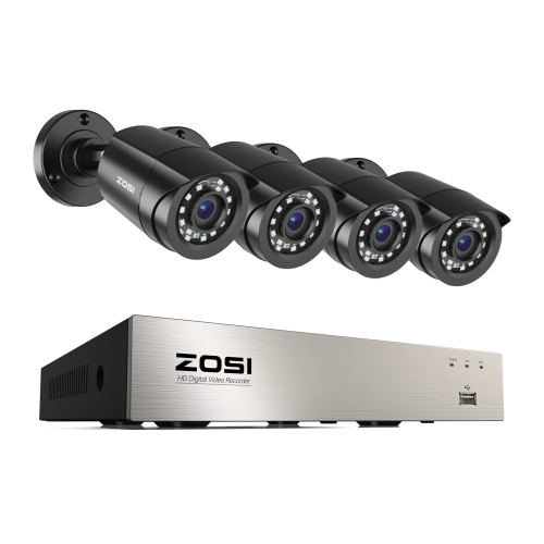 ZOSI H.265+ 8CH 5MP Lite DVR Home Surveillance System, 4pcs 2MP 1080P Wired Outdoor Security CameraS, 80ft Night Vision, AI Human Vehicle Detection,