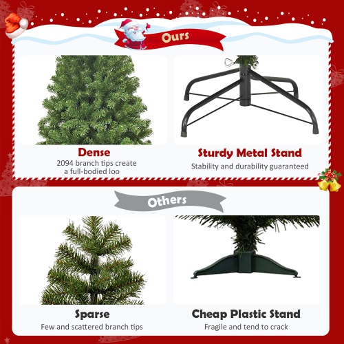 Costway Unlit Hinged PVC Artificial Christmas Tree Premium Spruce Tree
