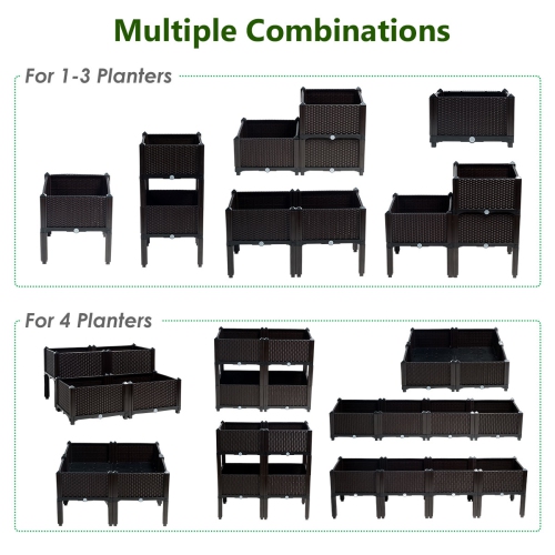 Costway Set of 4 Raised Garden Bed Elevated Flower Vegetable Herb Grow Planter Box