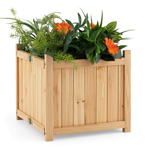 COSTWAY  15" Wooden Planter Box Elevated Outdoor Folding Planter With Removable Bottom