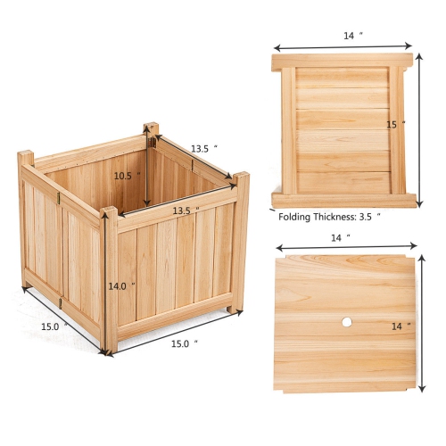 Costway 15" Wooden Planter Box Elevated Outdoor Folding Planter with Removable Bottom