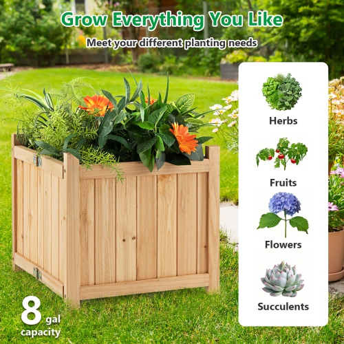 Costway 15" Wooden Planter Box Elevated Outdoor Folding Planter with Removable Bottom