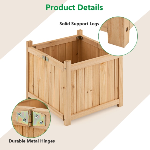 Costway 15" Wooden Planter Box Elevated Outdoor Folding Planter with Removable Bottom