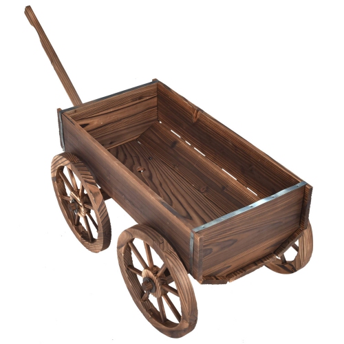 Costway Wood Wagon Flower Planter Pot Stand Garden W/Wheels