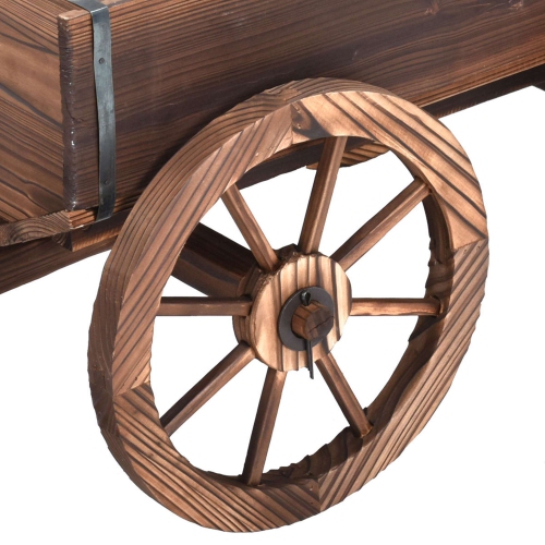 Costway Wood Wagon Flower Planter Pot Stand Garden W/Wheels