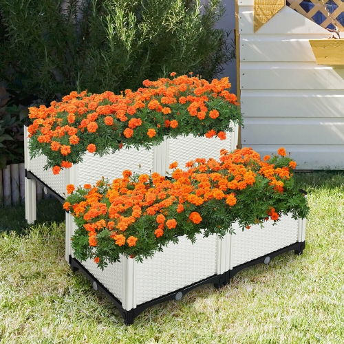 Costway Set of 4 Raised Garden Bed Elevated Flower Vegetable Herb Grow Planter Box