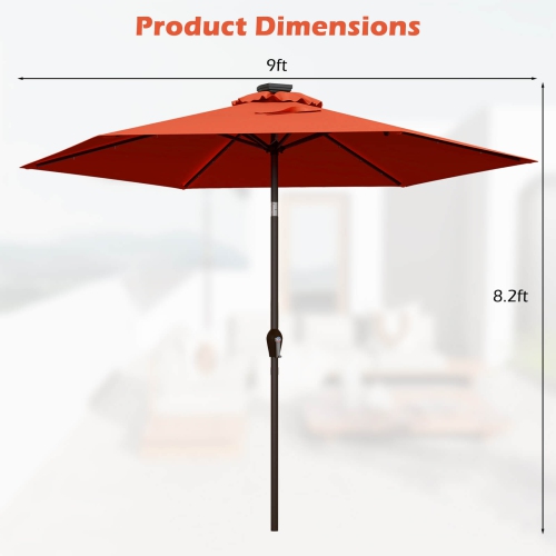 Costway 9FT Patio Solar Umbrella LED Steel Tilt W/ Crank