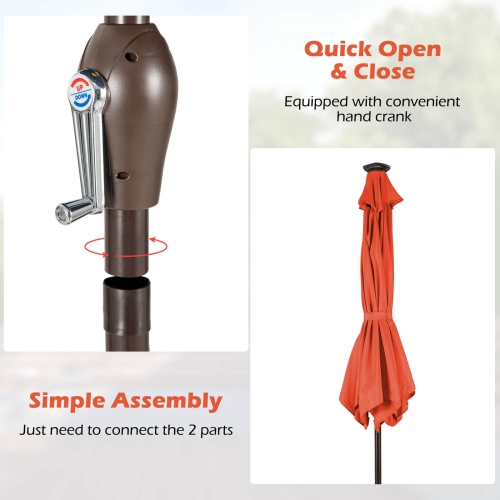 Costway 9FT Patio Solar Umbrella LED Steel Tilt W/ Crank