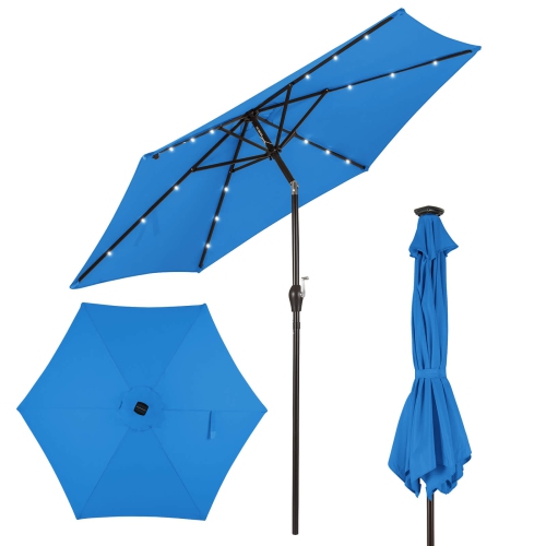Costway 9FT Patio Solar Umbrella LED Steel Tilt W/ Crank