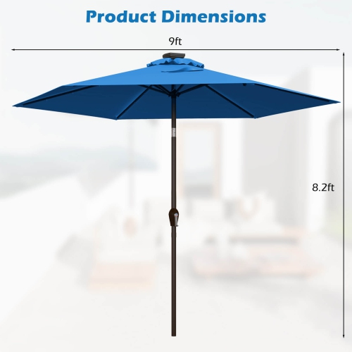 Costway 9FT Patio Solar Umbrella LED Steel Tilt W/ Crank