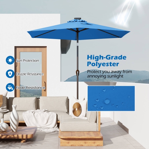 Costway 9FT Patio Solar Umbrella LED Steel Tilt W/ Crank