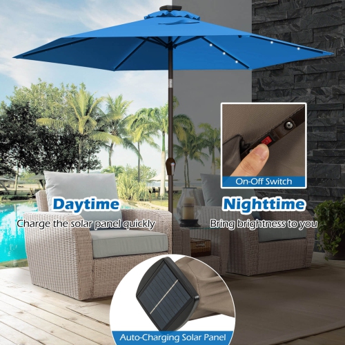 Costway 9FT Patio Solar Umbrella LED Steel Tilt W/ Crank
