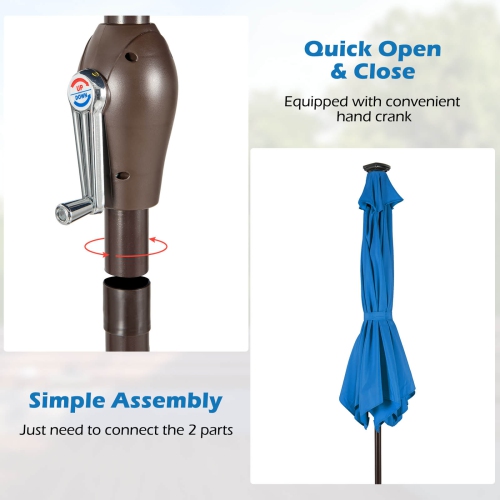 Costway 9FT Patio Solar Umbrella LED Steel Tilt W/ Crank