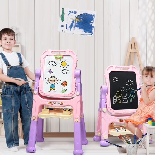 Costway Height Adjustable Kids Art Easel Magnetic Double Sided Board w/ Accessories