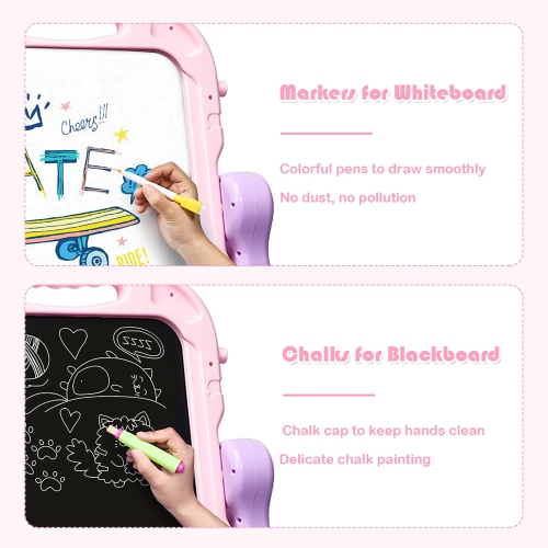 Costway Height Adjustable Kids Art Easel Magnetic Double Sided Board w/ Accessories