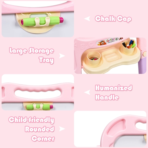 Costway Height Adjustable Kids Art Easel Magnetic Double Sided Board w/ Accessories