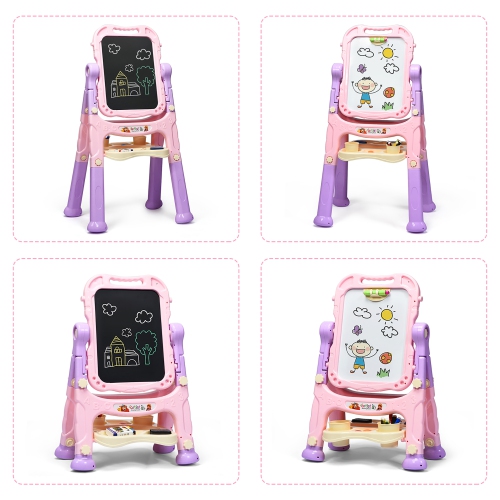 Costway Height Adjustable Kids Art Easel Magnetic Double Sided Board w/ Accessories