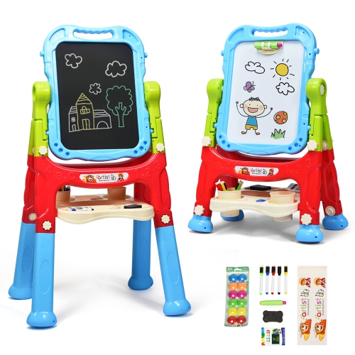 Costway Height Adjustable Kids Art Easel Magnetic Double Sided Board w/ Accessories
