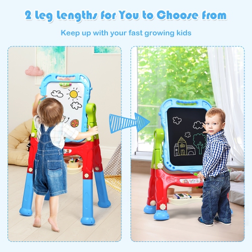 Costway Height Adjustable Kids Art Easel Magnetic Double Sided Board w/ Accessories