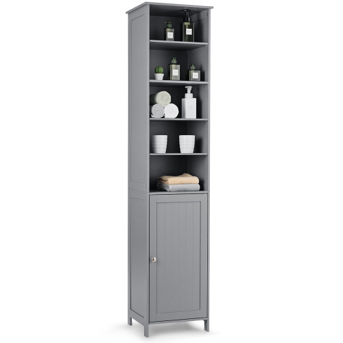 Costway 72''H Bathroom Tall Floor Storage Cabinet Shelving Display Grey